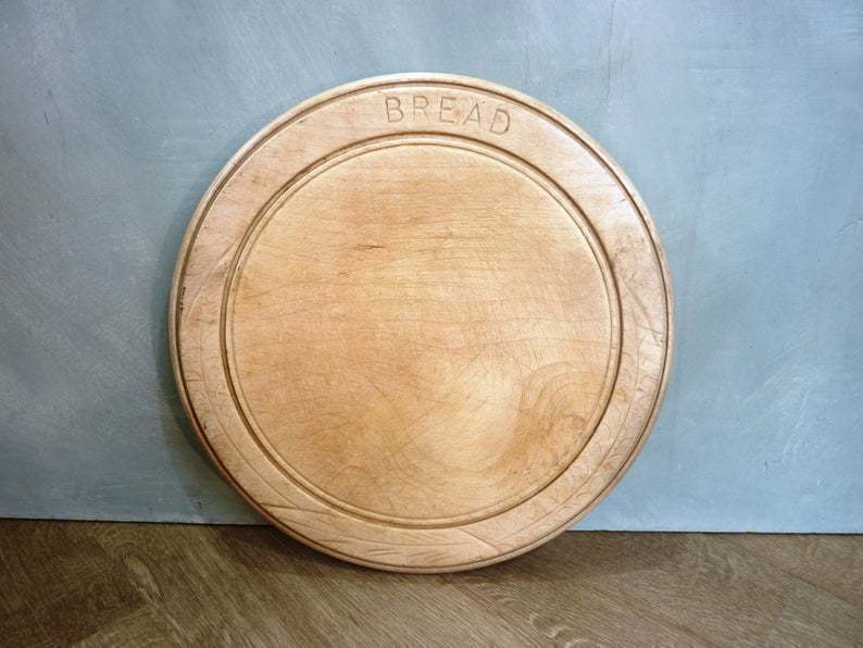 Vintage Wooden Bread Board Carved Beech Round Bread Board Kitchenalia