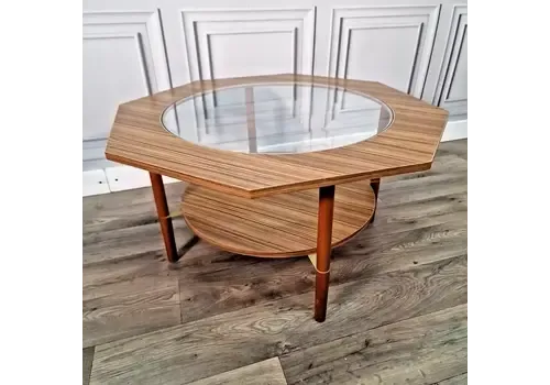 Retro Coffee Side Table Vintage Octagonal Glass  Mid Century Modern   Danish