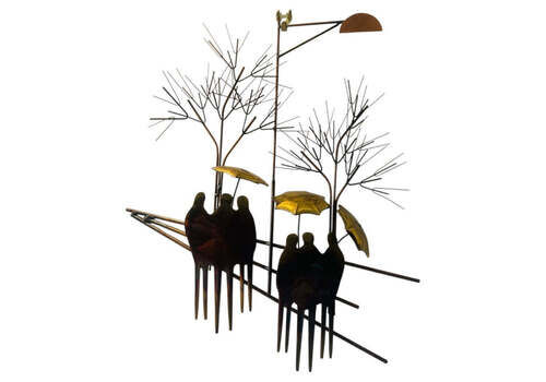 1970s Brutalist "Rainy Day" By R. Richèse Brass & Copper 3 D Wall Hanging Art