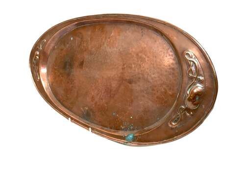 Antique Large Arts & Crafts Hammered Copper Serving Tray / Art Nouveau C1900