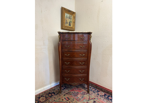Quality French Mahogany Marble Top Commode/Chest Of Six Drawers Circa 1950