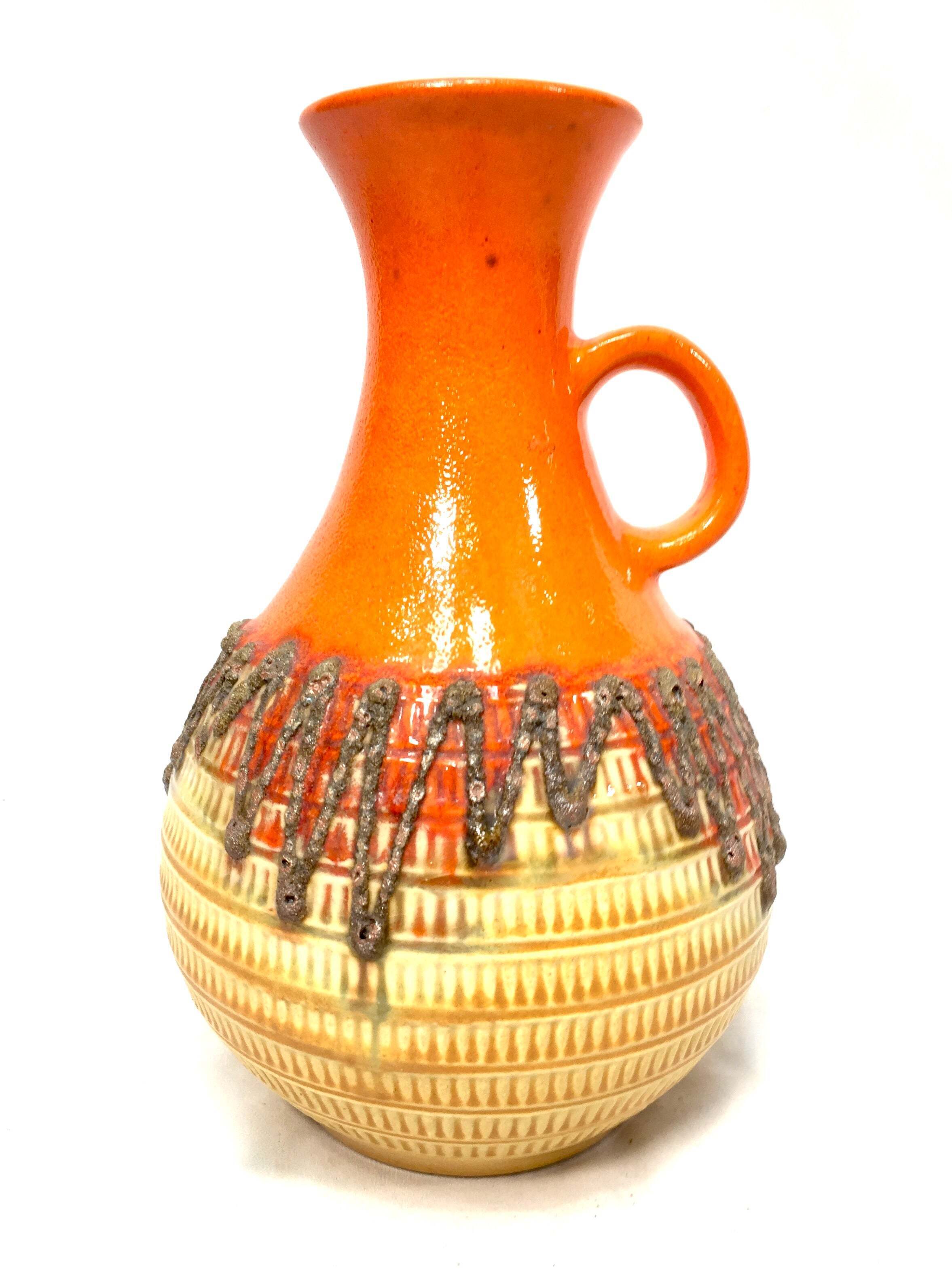 Vintage Jasba Keramik Fat Lava Vase West German Pottery Jug Orange