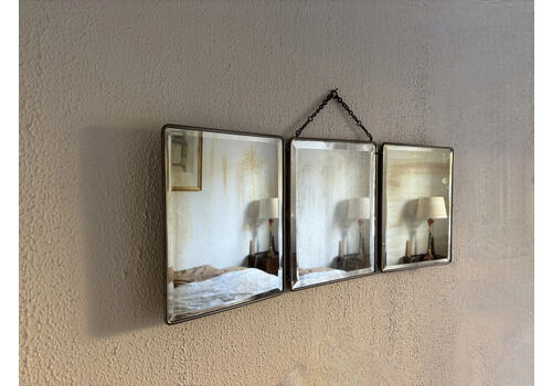 Vintage 1930s Triptych Barber Mirror In Black Faux Crocodile Leather   33 X 84 Cm