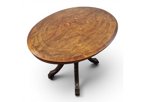 Antique Victorian Walnut Inlaid Tip Up Top Breakfast Centre Table Dining Oval