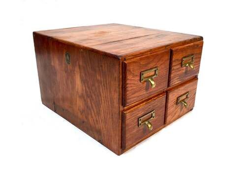 Antique Wooden Desktop Oak Stationery Index Filing Card Drawers / Cabinet / Box
