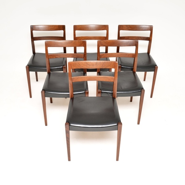 Set Of Six Swedish Vintage Rosewood And Leather Dining Chairs By Nils ...