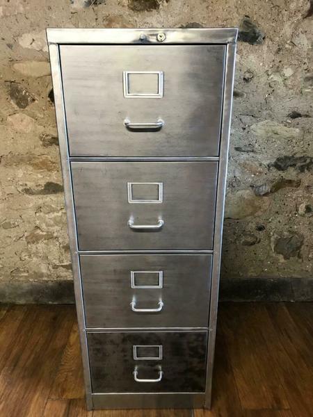 Vintage Stripped Metal 4 Drawer Filing Cabinet Holds Foolscap Hanging Rails Vinterior