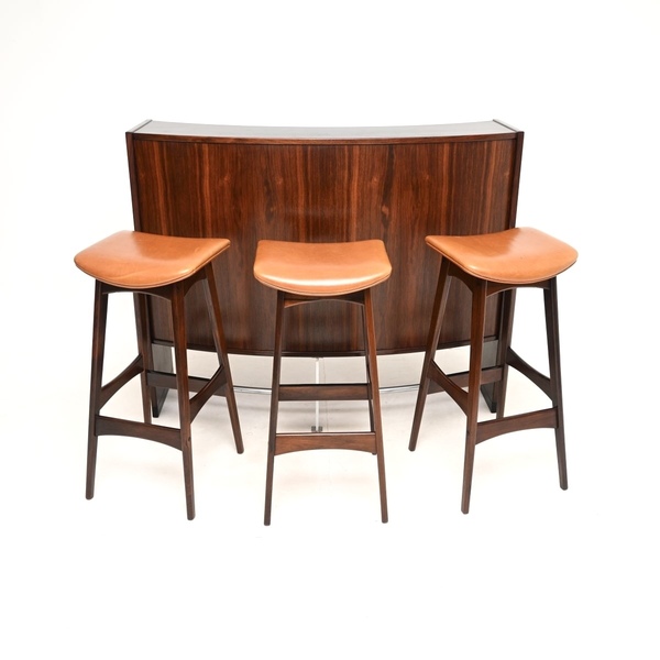 Danish Vintage Rosewood Drinks Bar And Stools By Erik Buch And