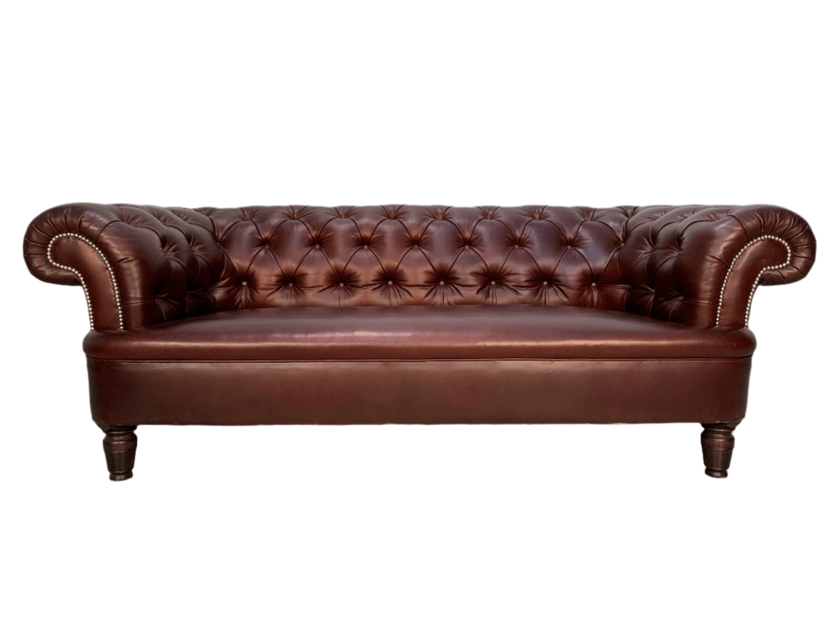 George Smith Leather Sofa   Early Victorian Chesterfield   Buttoned Sofa In Cinnamon Leather