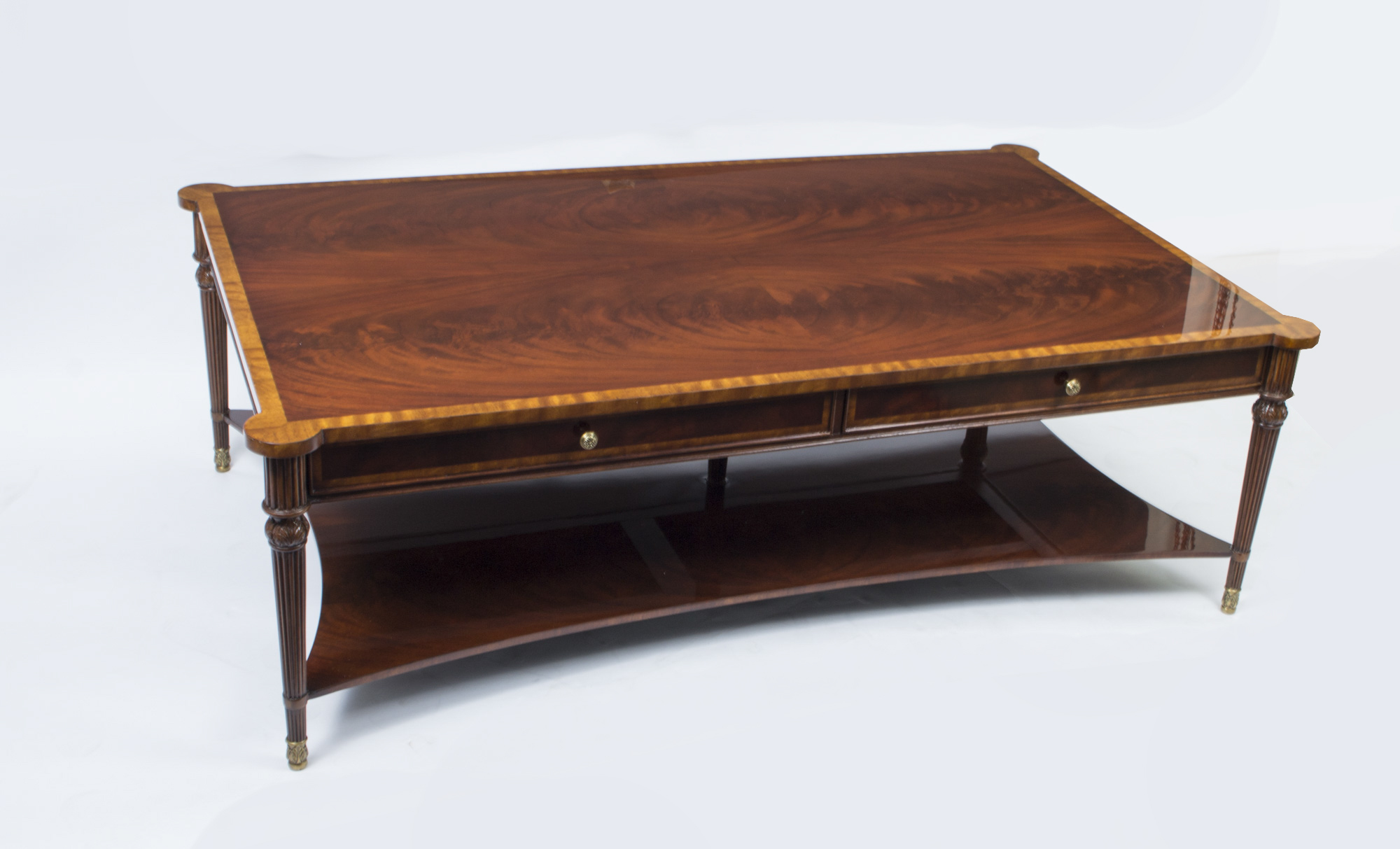 Bespoke Contemporary Flame Mahogany Coffee Table With Two Drawers
