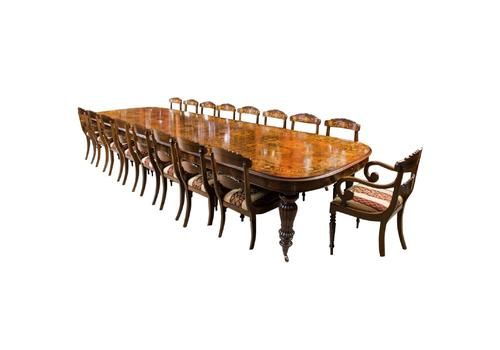 Huge Bespoke Handmade Marquetry Walnut Extending Dining Table 18 Chairs