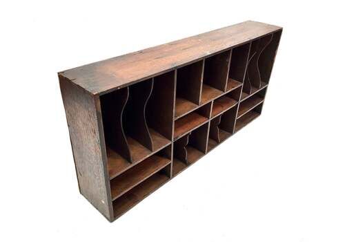 Antique Wooden Rustic Pigeon Hole Filing Cabinet / Mail Letter Organiser / Hotel