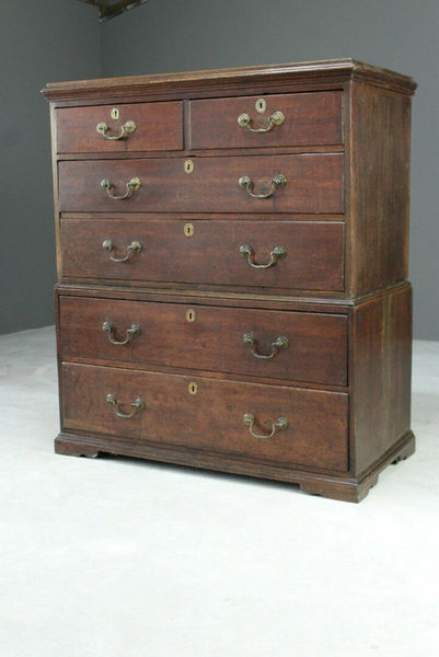 Antique Georgian Oak Tall Boy Chest Of Drawers Chest On Chest