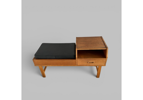 Mid Century Reversible Teak Hall Bench With Side Table & Drawer