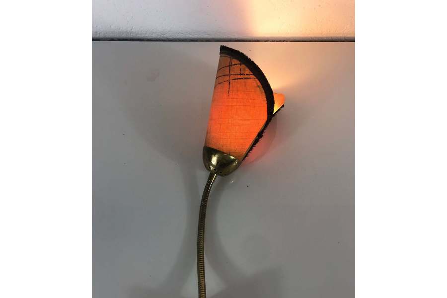 Mid Century Modern Wall Lamp Cloth Shade Brass Germany 1950s