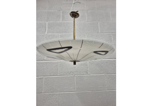 Italian Mid Century Ceiling Light Hand Decorated Brass Fittings 1960s Large