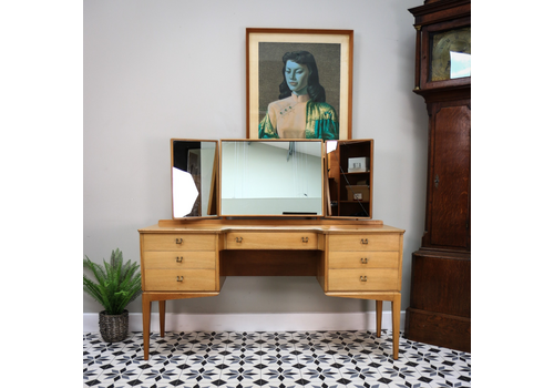 Alfred Cox Dressing Table In Walnut For Heals With Triple Square Mirrors.