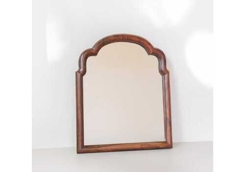 Antique Dutch Arched Wall Mirror   Scalloped Mahogany Wooden Frame   Small Art Nouveau Mirror   Early 1900s