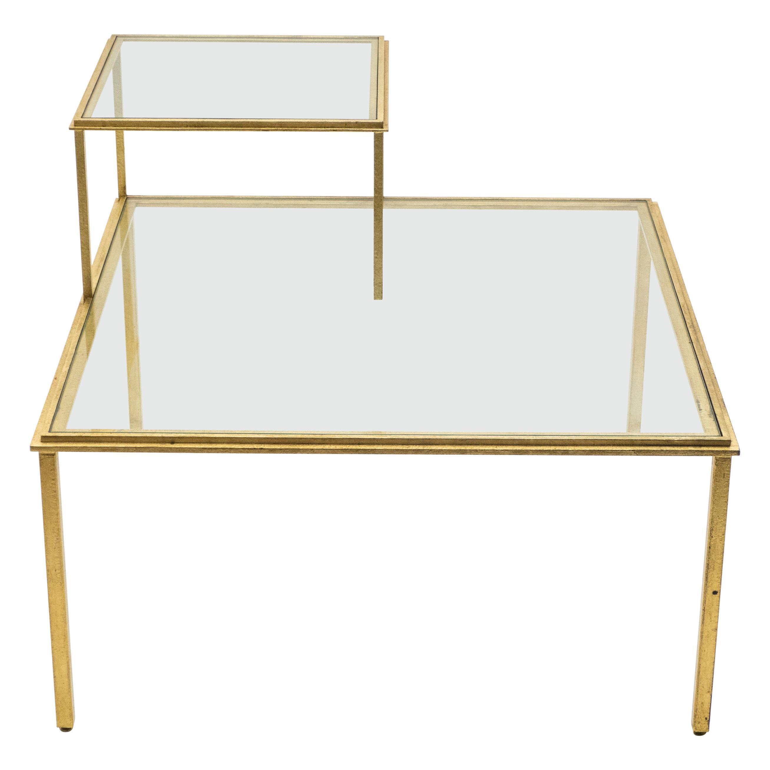 Roger Thibier Gilt Wrought Iron Glass Coffee End Table 1960s