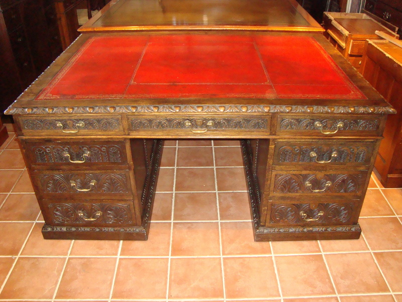 Victorian Carved And Solid Oak Pedestal Partners Desk Vinterior Solid Oak Pedestal Partners Desk