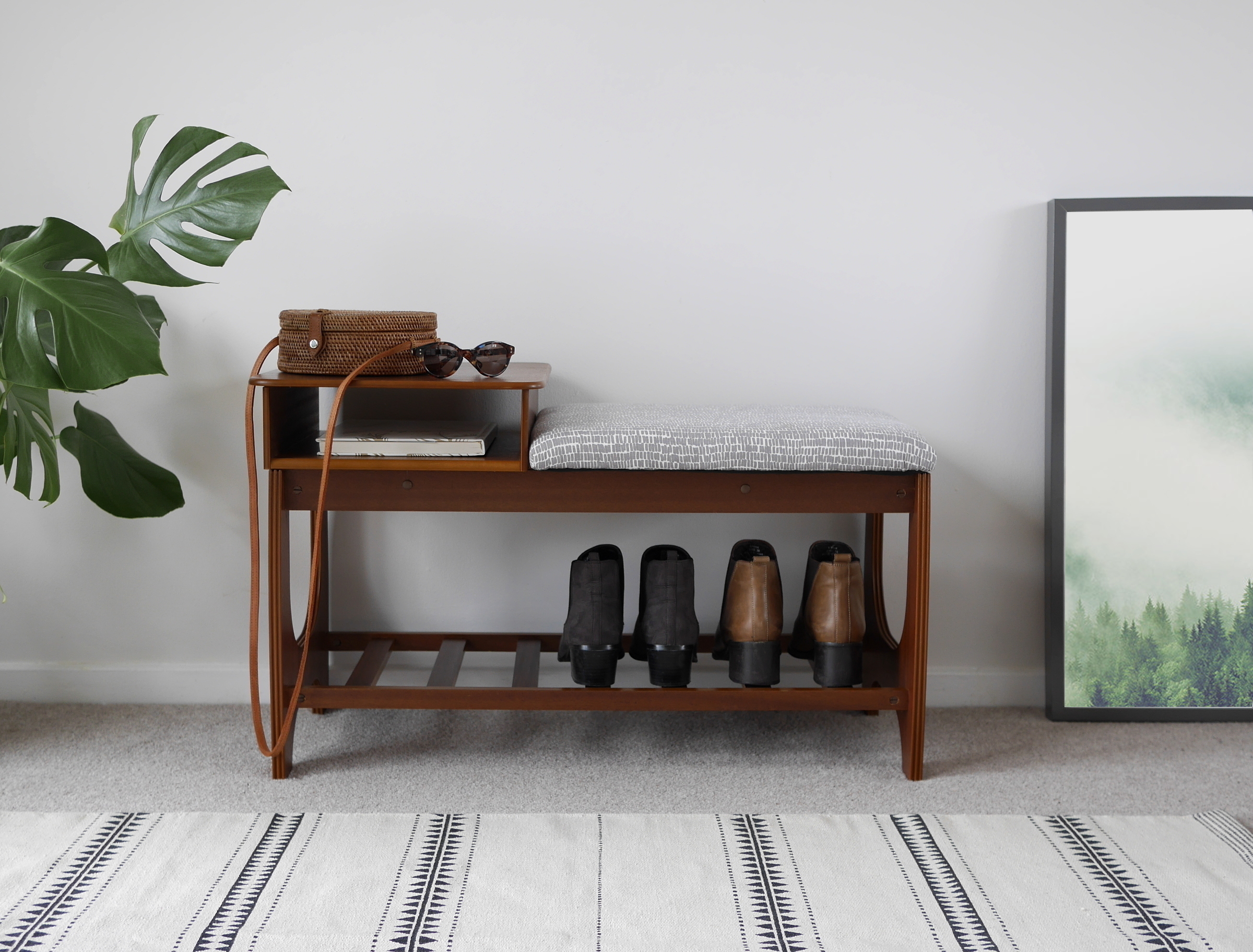 Vintage Telephone Table Seat Hallway Bench Unit Mid Century Teak Vinterior