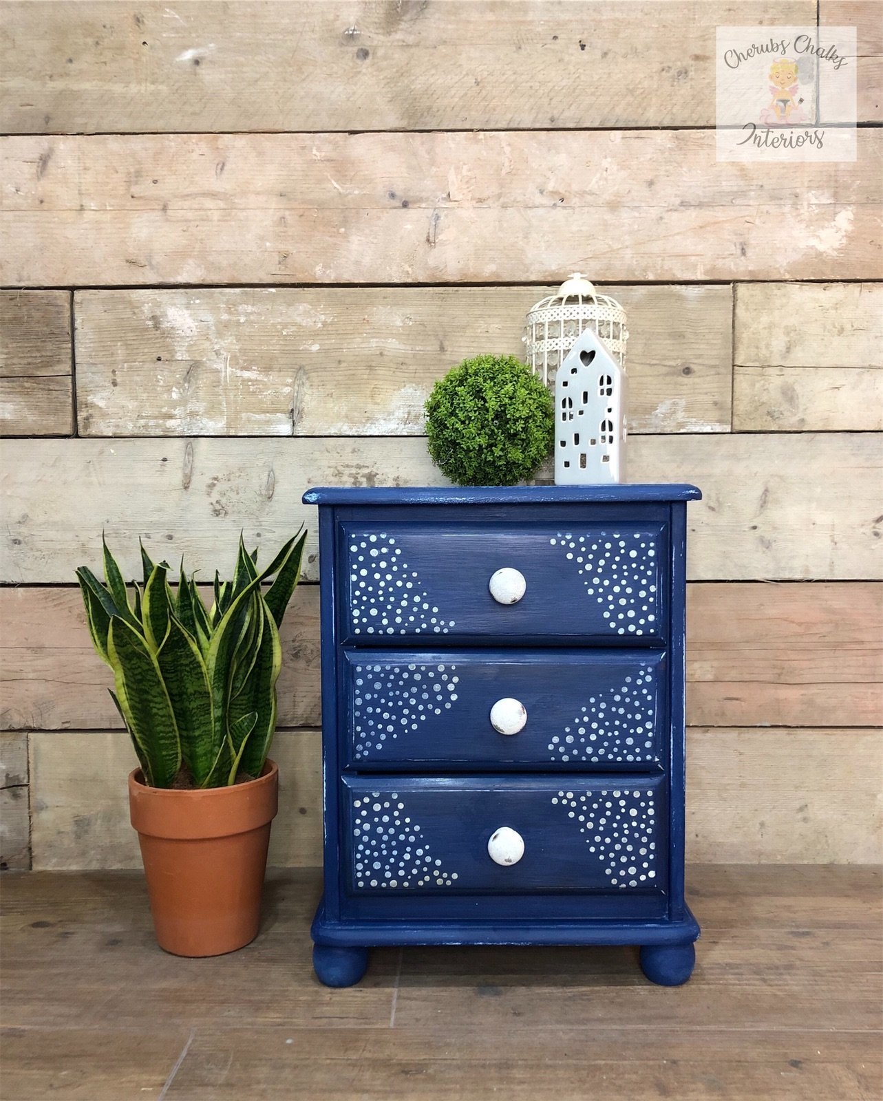 Pine Bedside Chest Of Drawers Painted In Navy Blue Vinterior