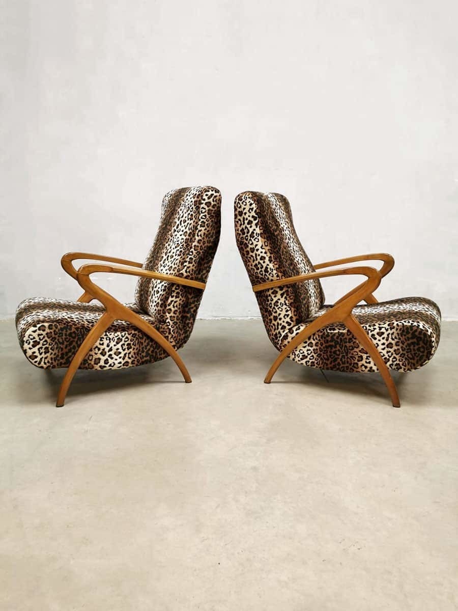 Vintage Danish Design Lounge Chairs Print Arm Chairs Tiger Cheetah