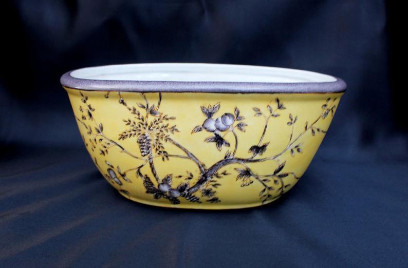 Vintage Asian Led Ceramic Planter Chinese Yellow Ground Grisaille Decorated Bowl United Wilson Of Hong Kong You Xian Ju Jianzhi Vintage Asian Led Ceramic Planter Chinese Yellow Ground Grisaille Decorated Bowl United Wilson Of Hong Kong You Xian Ju Jianzhi