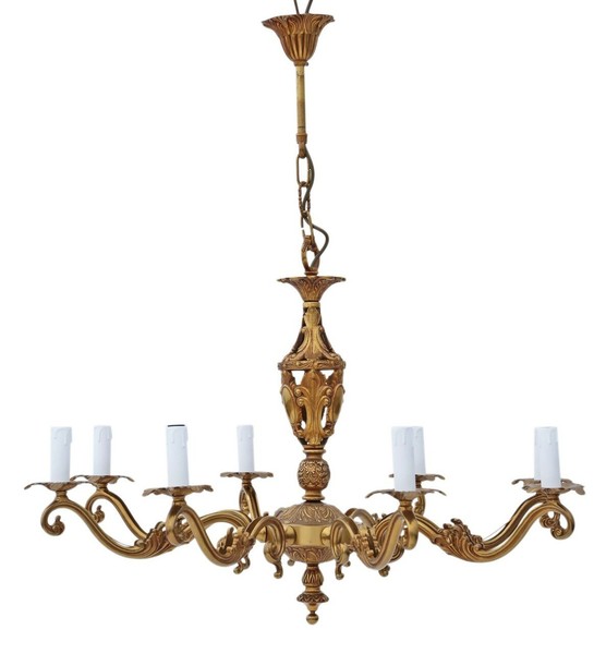 Vintage 8 Arm Lamp Ormolu Brass Chandelier