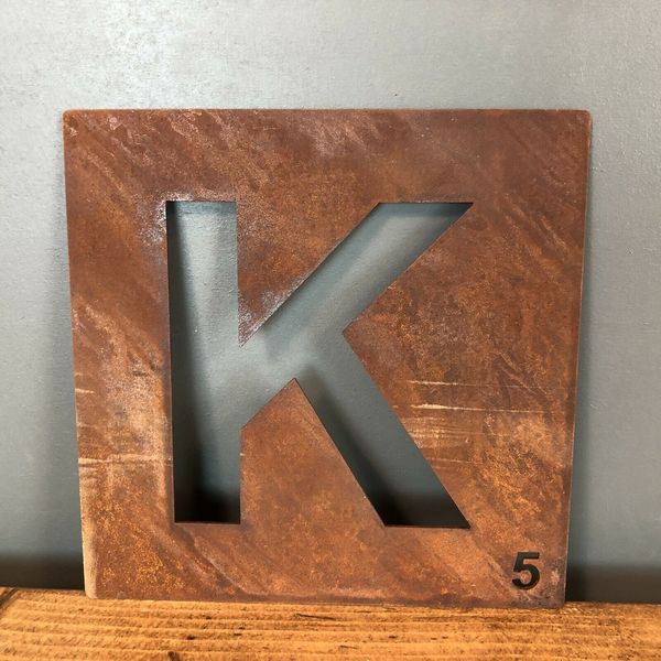 Rusty Metal Scrabble Letter Tile Wall Decor Art Lettering
