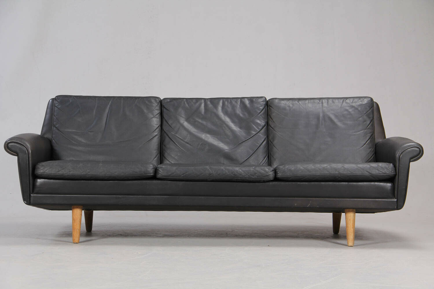Vintage Retro Danish Thams Style Danish 3 Seater Black Leather