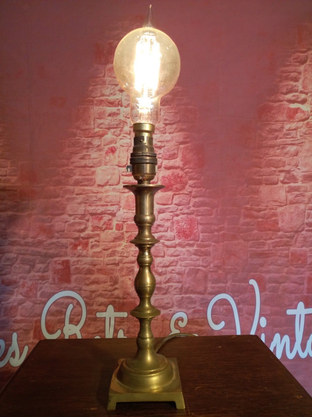 Antique Vintage Old Brass Candlestick Column Desk Side Table Lamp Light Ornate
