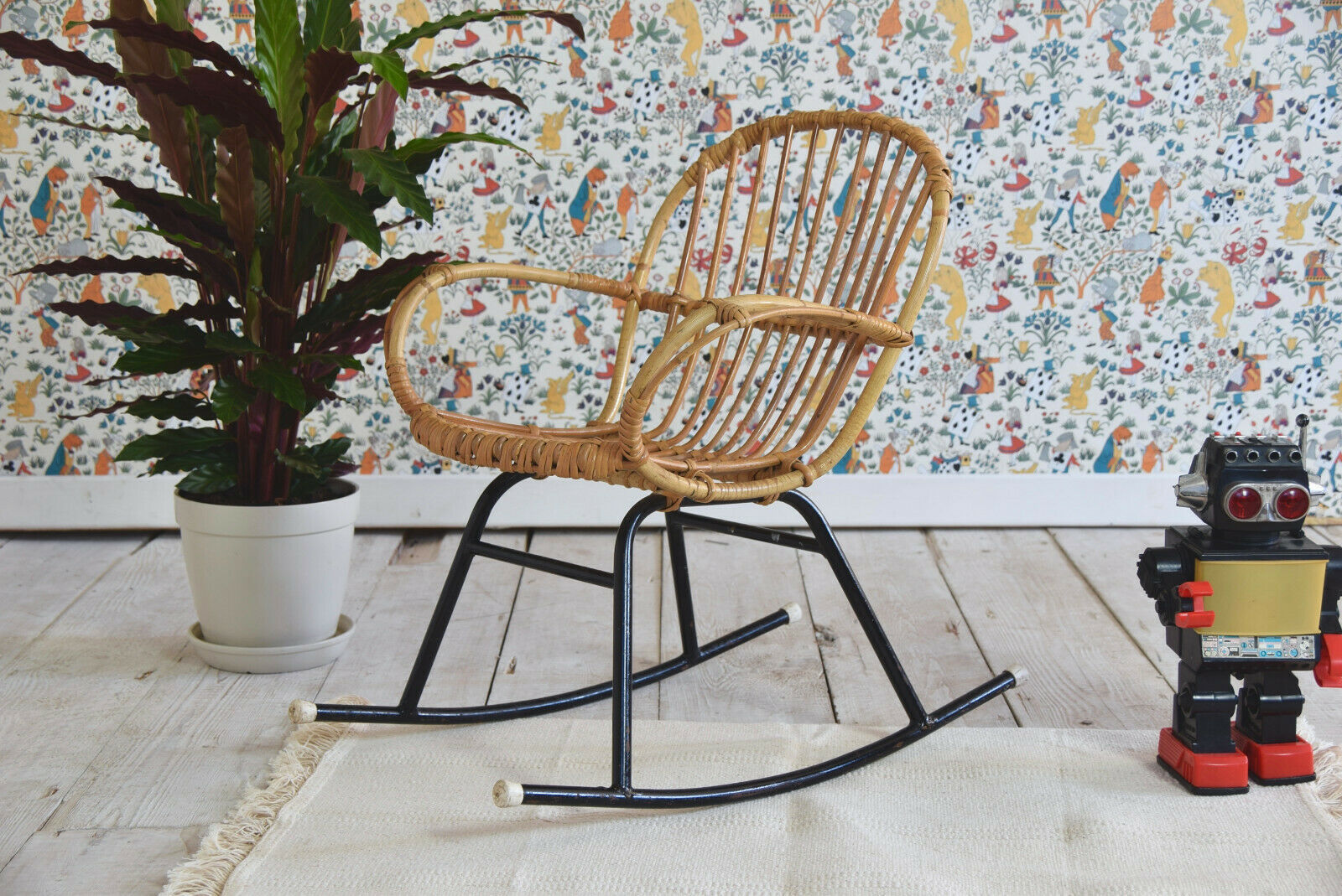 Vintage Childs Bamboo Cane Wicker Rocking Chair Children S Kids