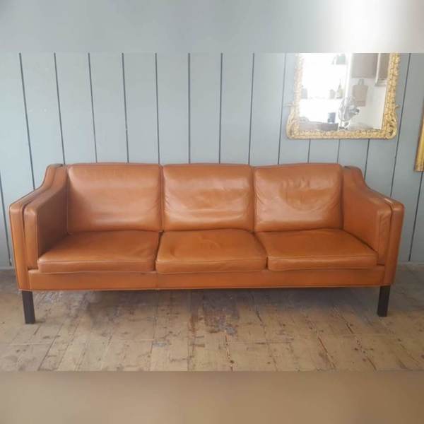 Vintage Danish Tan Leather Sofa