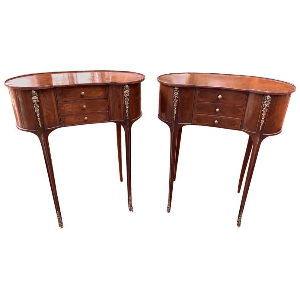 Pair Of French Louis Philippe Kidney Side Table Nightstands Bedside Chests