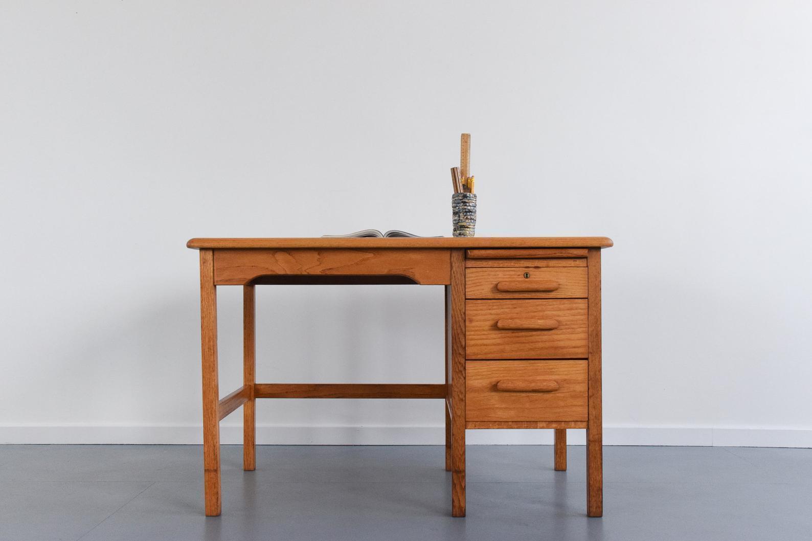 Vintage Small Traditional 1950s Oak Desk By Abbess