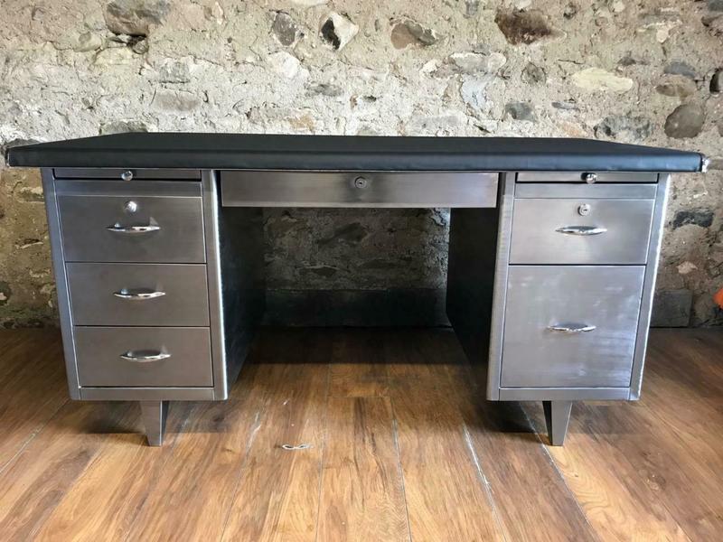Vintage Industrial Stripped Metal Desk Tanker Office