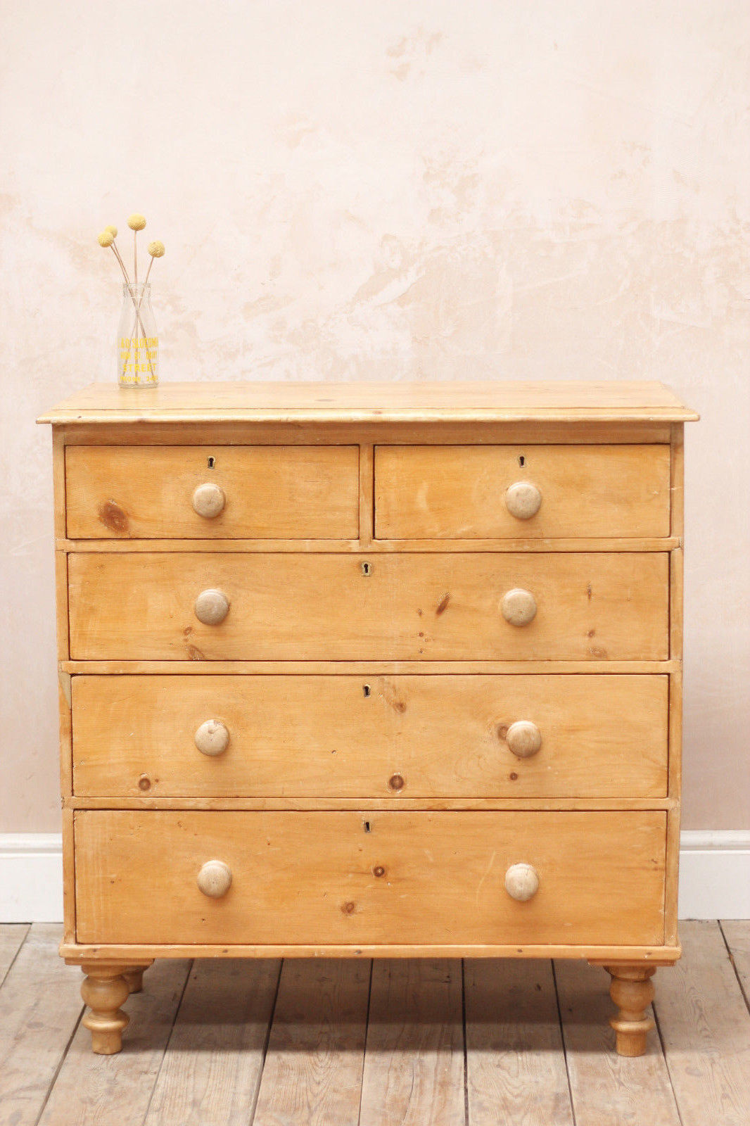 Antique Vintage Rustic Country Mid Century Pine Chest Of Drawers