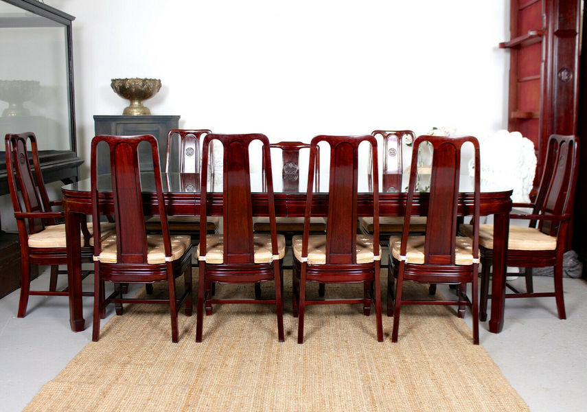 Vintage Chinese Rosewood Dining Table And 9 Chairs Fine Quality Vintage Chinese Rosewood Dining Table