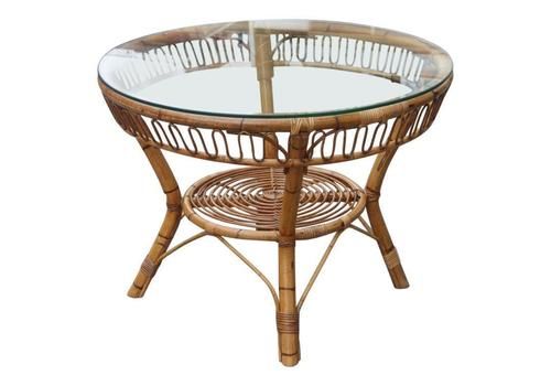 Midcentury Round Dining Table Italian Design Glass Top For Garden