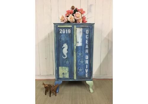 Hand Painted Coastal Cabinet, Beach House Furniture, Painted Vintage Cabinet, Sea Inspired Decor