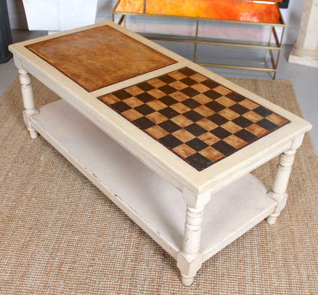 Vintage Coffee Table Painted Chess Board Games Table Vinterior