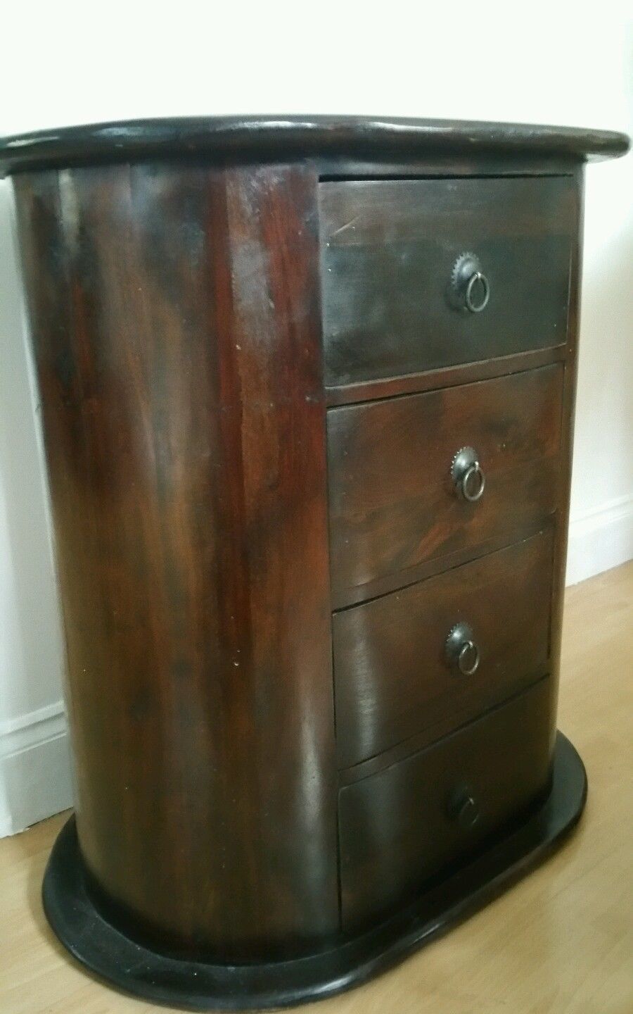 Vintage Solid Wood Oval Shape Chest Of Drawers Vinterior