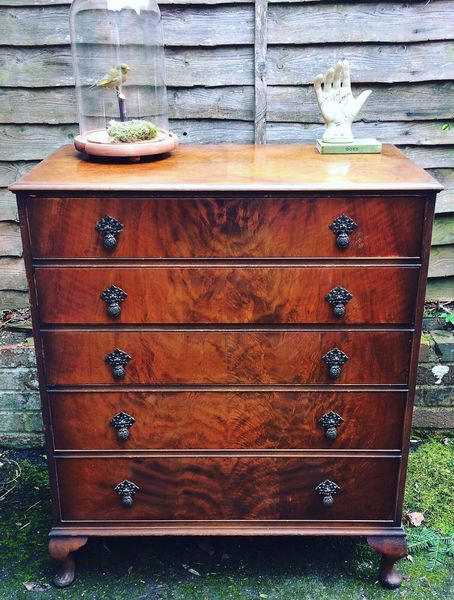 Antique Retro Vintage Chest Of Drawers Walnut Dark Wood Vinterior