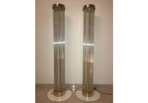 Pair Of Design Brass And Art Glass Modern Floor Lamps / Kamenicky Senov 1960s