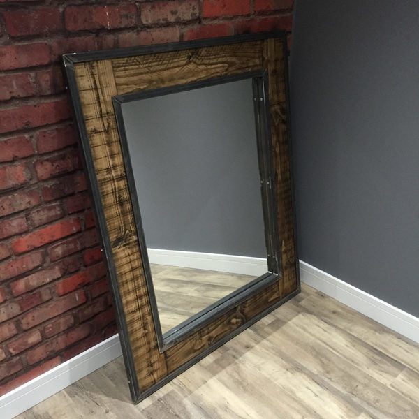 Framed Floor Mirror Mild Steel And Wood