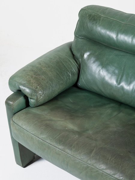 1980s Upcycled Green Leather 2 Seater Sofa De Sede Vinterior