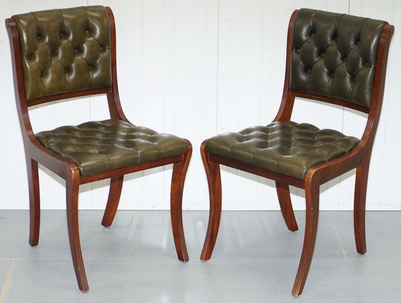 2 Mahogany Beresford & Hicks England Dining Chairs Chesterfield Leather