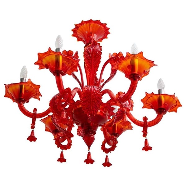 Large Italian Red Hand Blown Murano Glass Chandelier Large Italian Red Hand Blown Murano Glass Chandelier