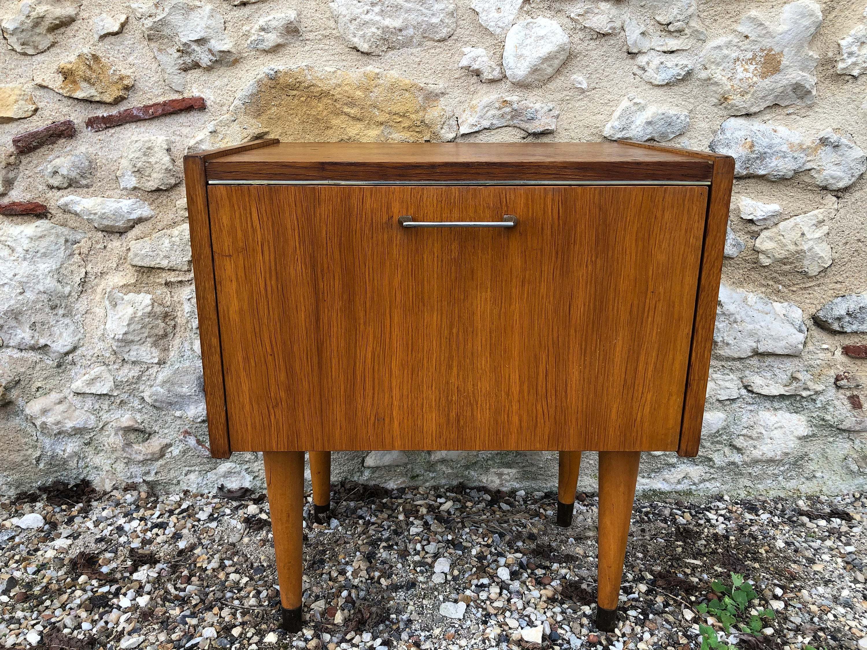 Mid Century Vintage Nightstand On Tapered Legs By Semb Circa 60 S Semb Vinterior